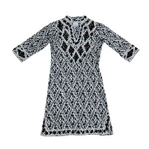 Gretchen Scott Tunic Dress Embroidered Black White Preppy Cotton Extra Small